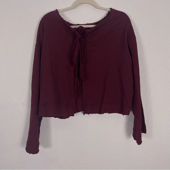 Free People Maroon Knit Open Tie Back Long Sleeve Top - Picture 2 of 5